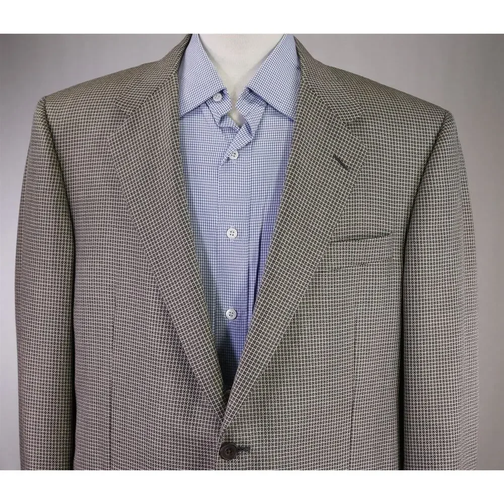Hickey Freeman Bronze Black Checkered Woven Silk Wool Sportcoat Blazer 44R